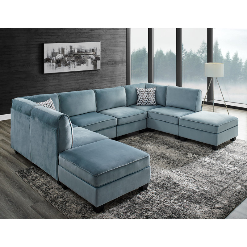 Ivy Bronx Eula 120" Wide Velvet Square Arm Modular Sofa & Reviews | Wayfair